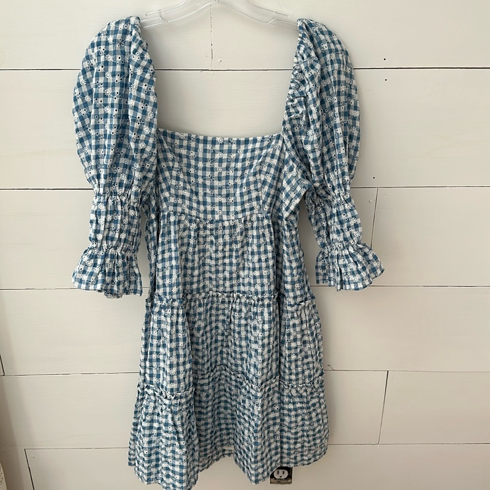 Gingham, eyelet, tie-back dress